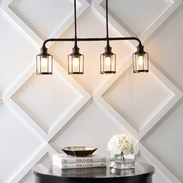 Abbott 34"  Farmhouse Industrial Iron/Glass Linear LED Pendant - JONATHAN Y